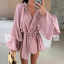 Airy Beach Blouse with Balloon Sleeves & Waist Belt