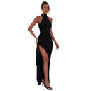 Chic Evening Dress with High Slit & Glitter Accents