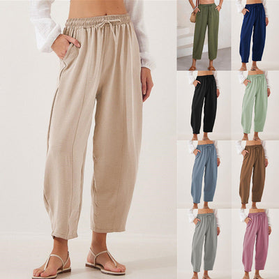 Women's Leisure Pants with Elastic Waist and Side Pockets