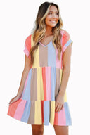 Colorful Striped Short Sleeve Dress for Women