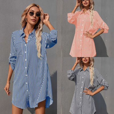 Chic Striped Women's Shirt Dress
