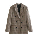 Women's Double-Breasted Checked Blazer Jacket