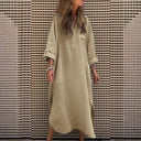 Chic Women's Midi Dress with Button Placket and Pockets