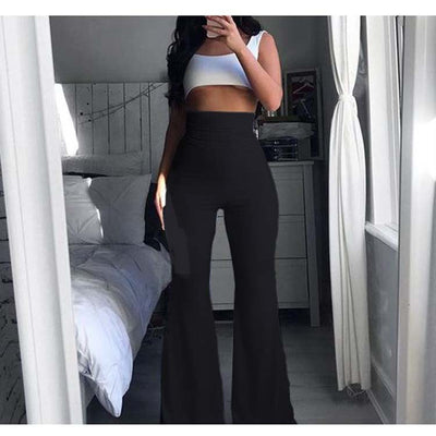 High-Waisted Flared Trousers with Elastic Waistband for Women