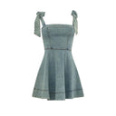 Stylish Denim Dress with Adjustable Straps and Flared Hem