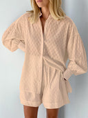 Women's Short Sleeve Blouse Set with Elastic Waist Design