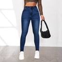 High-Waist Skinny Jeans with Faux Pockets and Elastic Waistband for Women