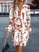Graphic Print Women's Shirt Dress with Tie Belt