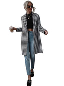 Chic Women's Checkered Long Blazer with Stylish Cut