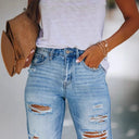 Trendy High-Waisted Ripped Straight-Leg Jeans for Women