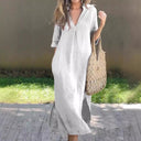 Chic V-Neck Midi Dress with Side Pockets