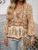 Boho Floral Blouse with Bow Detail