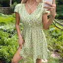 Floral Print Short Sleeve Dress with Elastic Waist