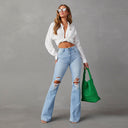 High-Waisted Flared Ripped Jeans for Women