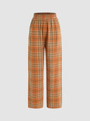 Women's Check Pattern Carrot Pants with Elastic Waistband