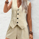Chic Women's Sleeveless Blazer and Shorts Set