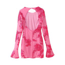 Floral Jewelry Women's Blouse Dress with Sheer Sleeves