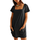 Chic Women's Tunic Dress with Square Neckline and Pockets