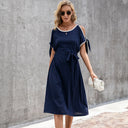 Stylish Women's Midi Dress with Bow and Belt