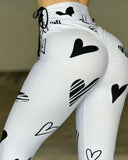 High-Waisted Graphic Heart Leggings for Women