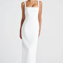 Chic Women's Evening Dress with Square Neckline and Refined Accents