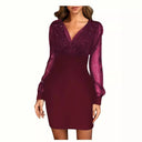 Stylish Glitter Cocktail Dress with Sheer Sleeves