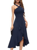 Asymmetrical Long Evening Dress with Draping