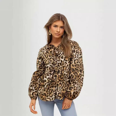 Chic Women's Blouse with Ruffled Sleeves & Bow Tie