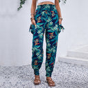 Tropical Print Women's Cargo Pants with Elastic Waist
