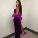 Women's Shimmering Satin Evening Dress with High Slit