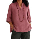 V-Neck Women's Blouse with Side Pockets