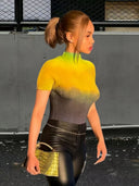 Chic High Collar Gradient T-Shirt for Women