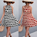 Stylish Halter Dress with Dots and Flared Skirt