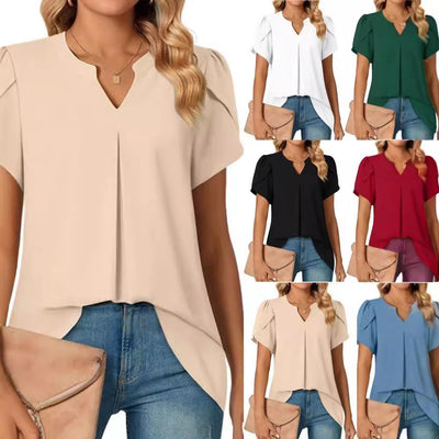 Chic V-Neck Blouse with Puff Sleeves