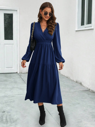 Chic Women's Long Sleeve Wrap Dress with Flared Skirt