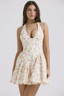 Playful Floral Women's Short Dress with Deep V-Neck