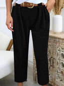 Chic High-Waist Pants with Pleat Design and Belt
