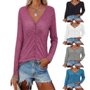 Chic Long Sleeve V-Neck Blouse with Button Accents