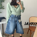 Chic Women's Denim Bermuda Shorts with High Pockets