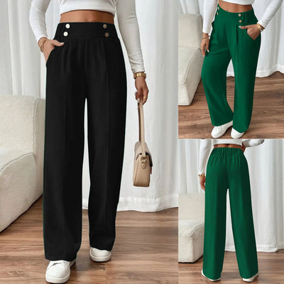 Chic Women's Wide Leg Trousers with Decorative Buttons