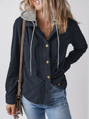 Textured Hooded Blouse for Women with Stylish Button Accents