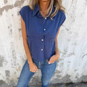Chic Short Sleeve Blouse with Handy Pockets
