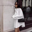 Sporty Striped Women's Shirt Dress with Short Sleeves