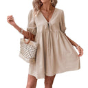 V-Neck Summer Dress with Gathered Design for Women