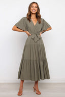 Women’s Maxi Dress: Deep V-Neck & Flowing Sleeves