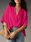Chic Oversized Blouse with V-Neck Design