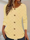 Women's Long Sleeve Blouse with Lace Accents and Button Design