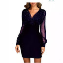 Stylish Glitter Cocktail Dress with Sheer Sleeves