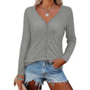 Chic Long Sleeve V-Neck Blouse with Button Accents