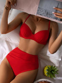 Women's High-Cut Bikini Set with Padded Top and Adjustable Straps